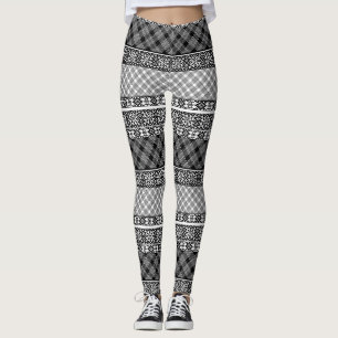 Zwart-wit gestreepte patchwork met kant leggings