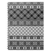 Zwart-wit gestreepte patchwork met kant notitieboek (Voorkant)