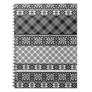 Zwart-wit gestreepte patchwork met kant notitieboek