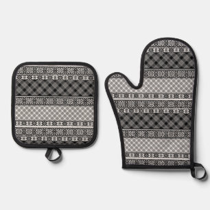 Zwart-wit gestreepte patchwork met kant ovenwant & pannenlap set