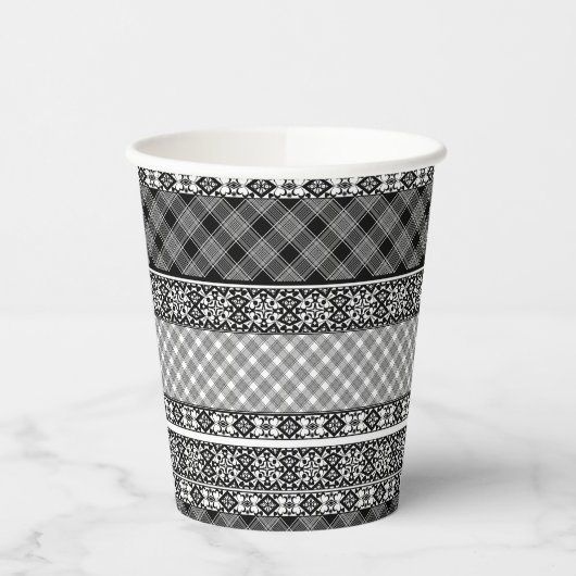 Zwart-wit gestreepte patchwork met kant papieren bekers (Links)