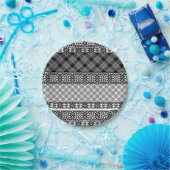 Zwart-wit gestreepte patchwork met kant papieren bordje (Feest)