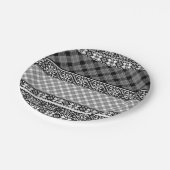 Zwart-wit gestreepte patchwork met kant papieren bordje (Gekanteld)