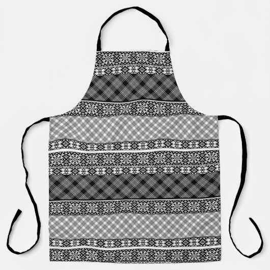 Zwart-wit gestreepte patchwork met kant schort (Voorkant)