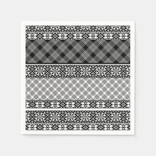 Zwart-wit gestreepte patchwork met kant servet (Voorkant)