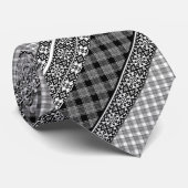 Zwart-wit gestreepte patchwork met kant stropdas (Opgerold)