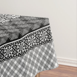 Zwart-wit gestreepte patchwork met kant tafelkleed