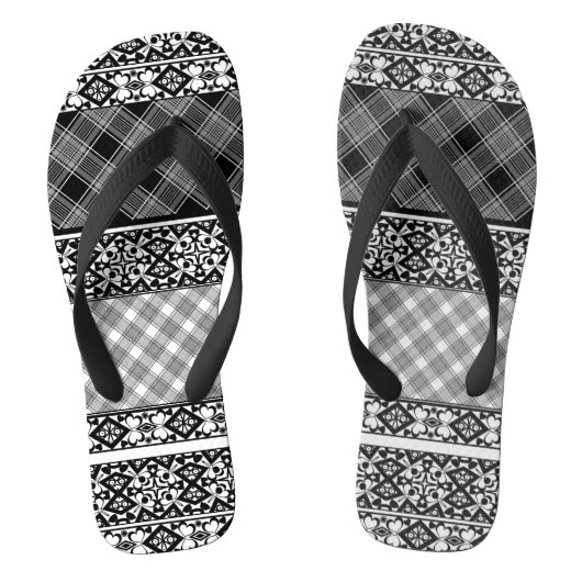Zwart-wit gestreepte patchwork met kant teenslippers (Voetbed)