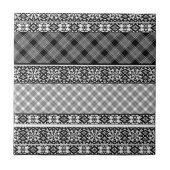 Zwart-wit gestreepte patchwork met kant tegeltje (Voorkant)