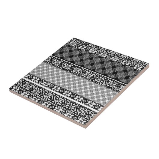 Zwart-wit gestreepte patchwork met kant tegeltje (Zijkant)