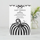 Zwart & Wit Gestreepte Pompoen Herfst Baby shower Kaart (Staand voorkant)