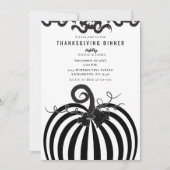 Zwart Wit Gestreepte Pompoen Thanksgiving Diner Kaart (Voorkant)