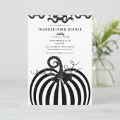Zwart Wit Gestreepte Pompoen Thanksgiving Dinner Kaart (Staand voorkant)