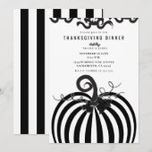 Zwart Wit Gestreepte Pompoen Thanksgiving Dinner Kaart (Voorkant / Achterkant)