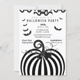 Zwart Wit Gestreepte Pompoen & Vleermuizen Hallowe Kaart
