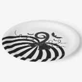 Zwart Wit Gestreepte Pompoen & Vleermuizen Hallowe Papieren Bordje (Gekanteld)