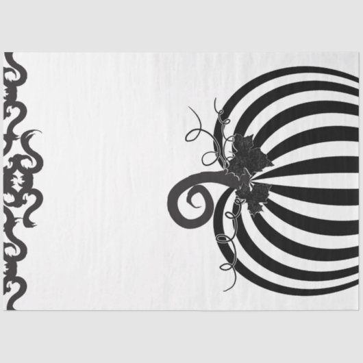 Zwart Wit Gestreepte Pompoen & Vleermuizen Hallowe Tissuepapier (Voorkant)