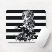 Zwart & Wit Gestreepte Pretty Sugar Skull Meisje Muismat (Met muis)
