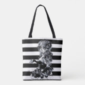 Zwart & Wit Gestreepte Pretty Sugar Skull Meisje Tote Bag (Achterkant)