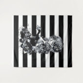 Zwart & Wit gestreepte Pretty Sugar Skull meisje Wandkleed (Voorkant (horizontaal))