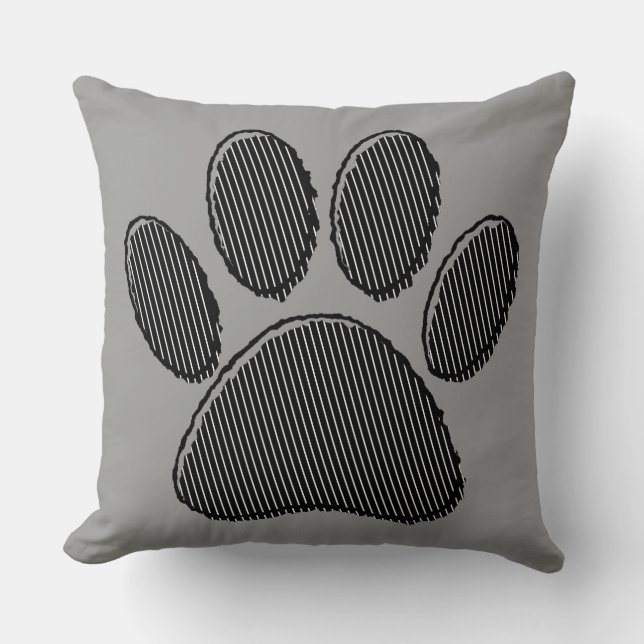 Zwart-wit gestreepte puppy pootafdruk Worp Kussen (Voorkant)
