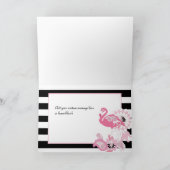 Zwart-wit gestreepte roze flamingo verjaardag kaart (Binnen)