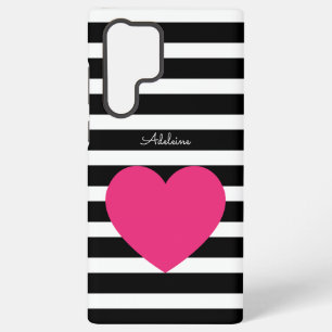 Zwart-wit gestreepte roze hart telefoonhoesje met samsung galaxy hoesje