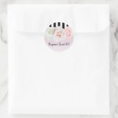 Zwart & Wit Gestreepte Roze Rozen Bruidsdouche Ronde Sticker (Tas)