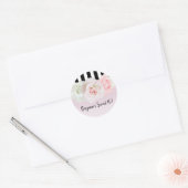 Zwart & Wit Gestreepte Roze Rozen Bruidsdouche Ronde Sticker (Envelop)