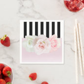 Zwart & Wit Gestreepte Roze Rozen Bruidsdouche Servet (Insitu)