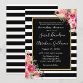 Zwart-wit gestreepte rozen Joodse bruiloft Kaart (Voorkant / Achterkant)