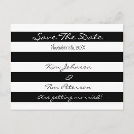 Zwart-wit gestreepte Save The Date-ansichtkaart Aankondigingskaart