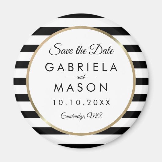 Zwart-wit gestreepte Save the Date Magneet (Voorkant)