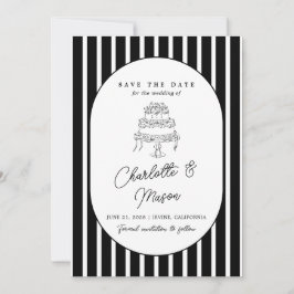 Zwart-wit gestreepte Save the Date uitnodiging