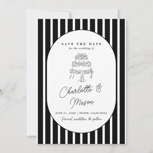 Zwart-wit gestreepte Save the Date uitnodiging (Voorkant)