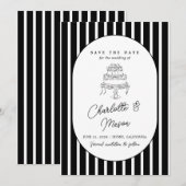 Zwart-wit gestreepte Save the Date uitnodiging (Voorkant / Achterkant)