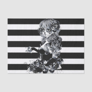 Zwart & wit gestreepte suiker schedel meisje tissuepapier