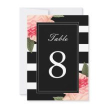 Zwart-wit gestreepte tafelkaartjes met Pioen