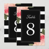 Zwart-wit gestreepte tafelnummer met Pioen (Voorkant / Achterkant)