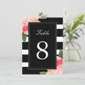 Zwart-wit gestreepte tafelnummers met Pioen (Staand voorkant)