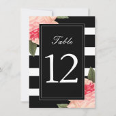 Zwart-wit gestreepte tafelnummers met Pioen (Achterkant)