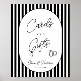 Zwart-wit gestreepte trouwkaarten en -cadeaus bord poster