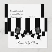 Zwart-wit gestreepte trouwklassieker aankondigingskaart (Voorkant / Achterkant)