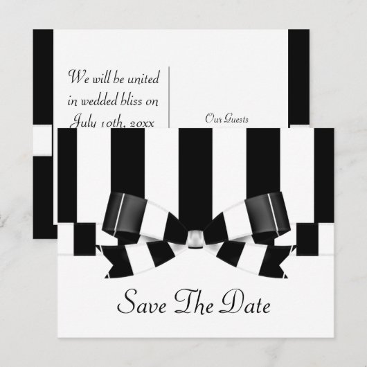Zwart-wit gestreepte trouwklassieker aankondigingskaart (Voorkant / Achterkant)