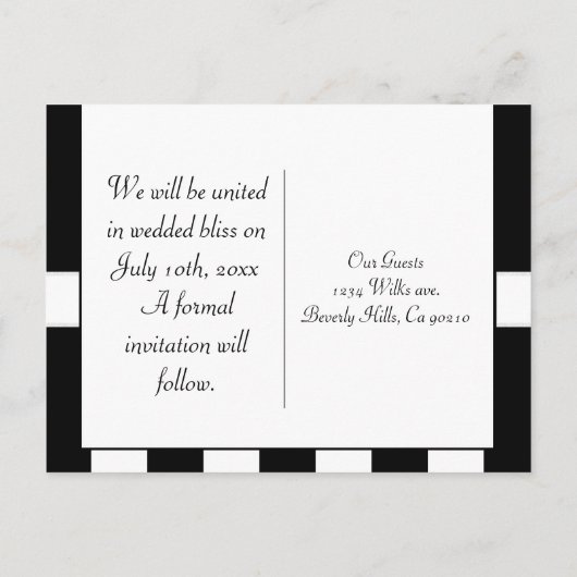 Zwart-wit gestreepte trouwklassieker aankondigingskaart (Achterkant)