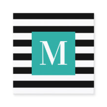 Zwart-wit gestreepte turquoise monogram