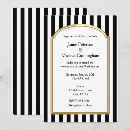 Zwart Wit Gestreepte Verticale Huwelijksuitnodigin Kaart (Voorkant / Achterkant)