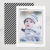 Zwart & wit gestreepte vrolijke Hanukkah gezelfami Feestdagenkaart (Voorkant / Achterkant)