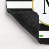 Zwart Wit Gestreepte Waterverf Floral Monogram Muismat (Hoek)