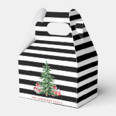 Zwart-wit gestreepte waterverf kerstboom bedankdoosjes (Achterkant)
